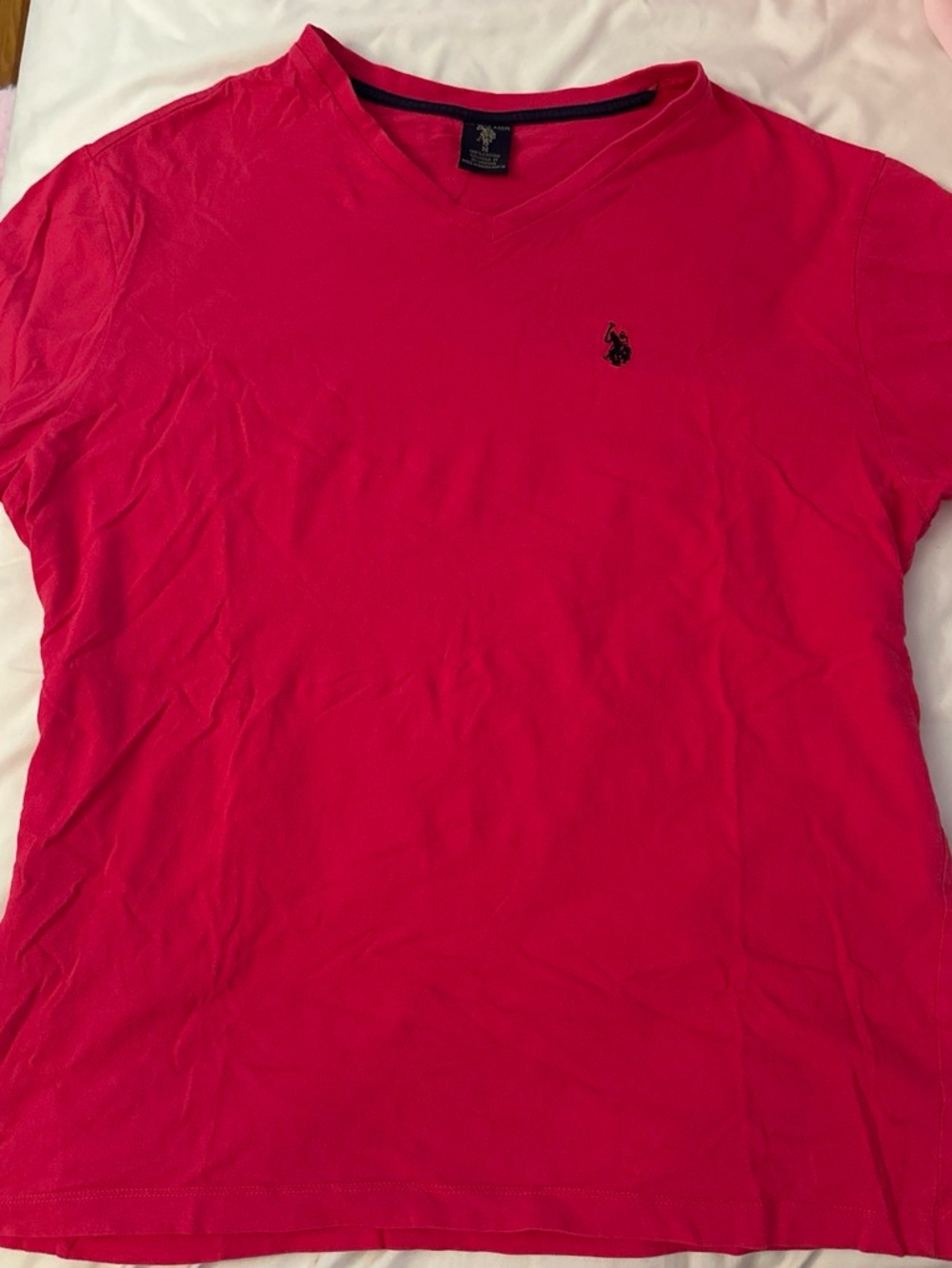 U.S. Polo Assn. Women’s V-Neck Tee in Bright Pink with Logo
